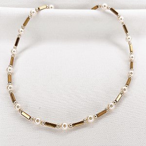 Choker de Pérolas e Hematitas Gold