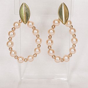 Brinco Navete com Pérolas Gold