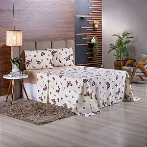 Jogo de cama Borboletas 4 peças - 100% Algodão Percal 180 Fios