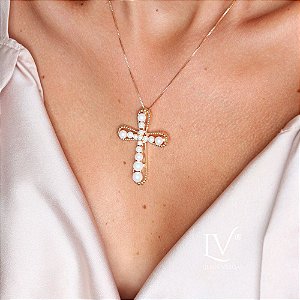 Colar Cruz pérolas