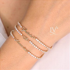 Pulseira na riviera com escrito Fé ou Gratidão
