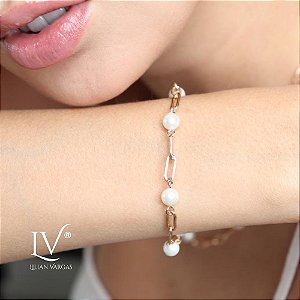 Pulseira elos e pérolas shell