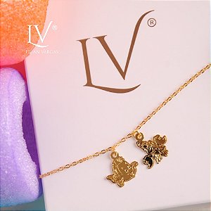 Pulseira infantil com corrente mini elo e pingentes Pequena Sereia
