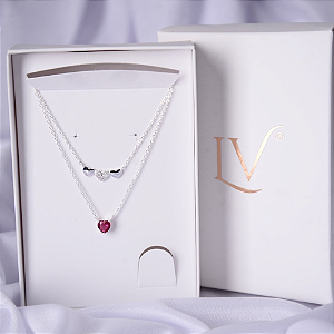 Colar duplo coração pink em prata 925