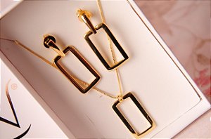 Conjunto colar brincos formas retangulo