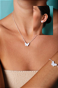 Conjunto borboleta branca prata 925