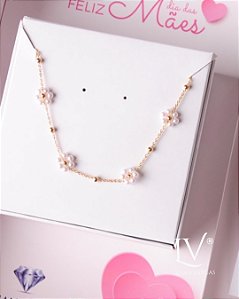 Colar choker florzinha pérolas e bolinhas