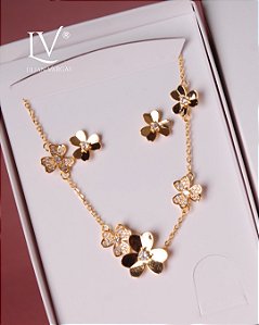 Conjunto flores  - colar e brincos