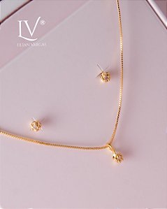 Conjunto infantil colar ponto de luz + par de brincos ponto de luz