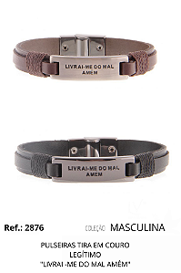 Pulseiras em couro legítimo "Livrai-me do mal, amém"