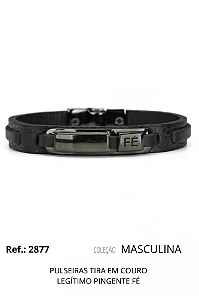 Pulseira em couro legítimo pingente Fé