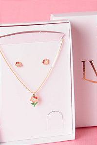 Conjunto colar e brincos florzinha esmaltada