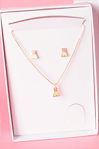 Conjunto infantil colar e brincos vestidinho