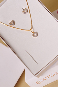 Conjunto colar e brinco coração vazado