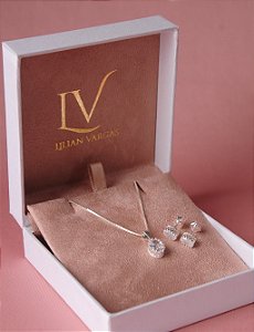 Conjunto colar e brincos oval cristal