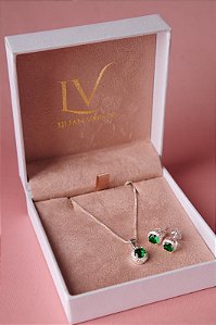 Conjunto colar e brincos esmeralda