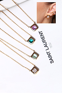 Conjunto colar e  brincos com pedra zirconia