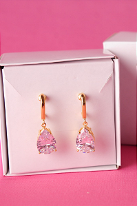 Brinco argola com pedra gota, tarracha