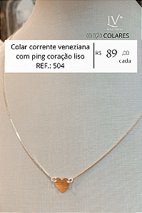 Colar corrente veneziana com ping coração liso