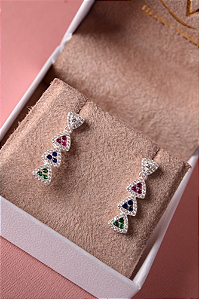 Brinco longo colorido em prata 925