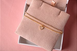 Pulseira dupla com coração e riviera