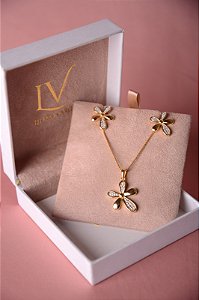 Conjunto colar e brincos flores