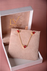 Conjunto colar e brinco com coração vermelho