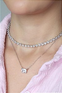 Conjunto colar e brincos oval em prata 925