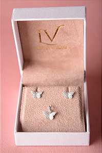 Conjunto colar e brinco borboleta
