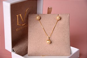 Conjunto colar e brinco esferas cravejadas