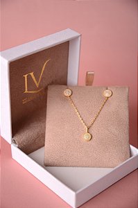 Conjunto colar e brinco bolinha cravejada