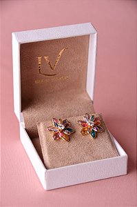 Brinco flor colorida