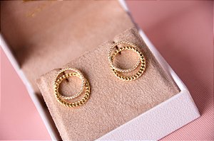 Brinco aro duplo liso e brilho