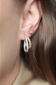 Brinco aro duplo cravejado