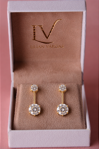 Brinco Feminino Pêndulo com Zircônia Banhado a Ouro 18K - ear jacket
