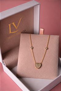 Colar Coração Cravejado com Pontos de Luz Banhado a Ouro 18K