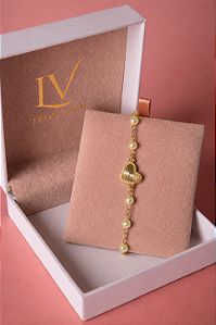 Pulseira Coração com Pérolas – Banho em Ouro 18K
