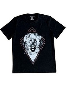 Camiseta masculina em algodão com decote careca desenho do leão