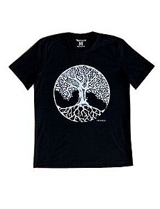 Camiseta masculina em algodão com decote careca desenho arvore da vida