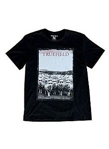 Camiseta masculina em algodão com decote careca com desenho ovelhas de óculos