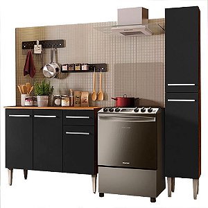 Cozinha Compacta Emilly Silver com Balcão e Paneleiro Rustic/Preto