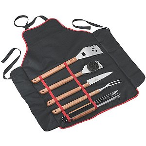 Kit para churrasco madeira com estojo/avental de nylon 6 peças - tramontina