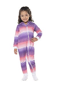 Pijama tamanho 2 ao 8 em moletom flanelado UNICORN com ziper e punhos- COR ROSA E LILAS EM DEGRADE