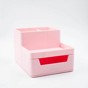 Organizador Plástico de Mesa com Gaveta c/ 4 Compartimentos BRW Rosa Pastel