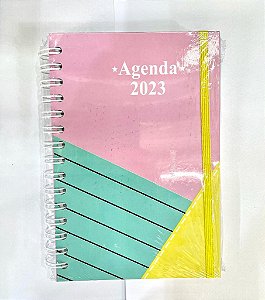Agenda Espiral 2023 - Tons Pastel Recorte com 3 Cores Rosa, Verde e Amarelo
