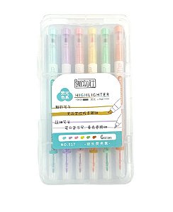 Marca Texto  2 Pontas C/6 Cores Tons Pastel 917 Estojo Transparente