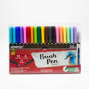 Caneta Brush Ponta Pincel Kit Completo Pastel + Coloridas +1 Blender - Newpen