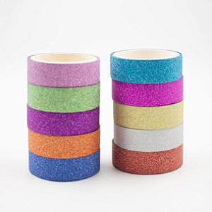 Fita Adesiva Decorativa  Washi Tape c/glitter  kit c/10 und.