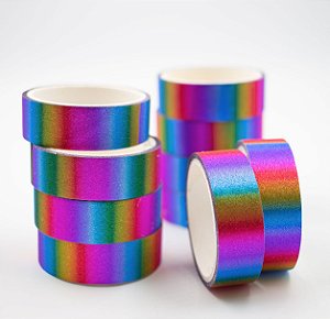 Fita Adesiva Decorativa  Washi Tape c/glitter arco iris  kit c/10 und.