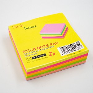 Bloco de Anotação Stick Notes com Cola  c/ 190 folhas